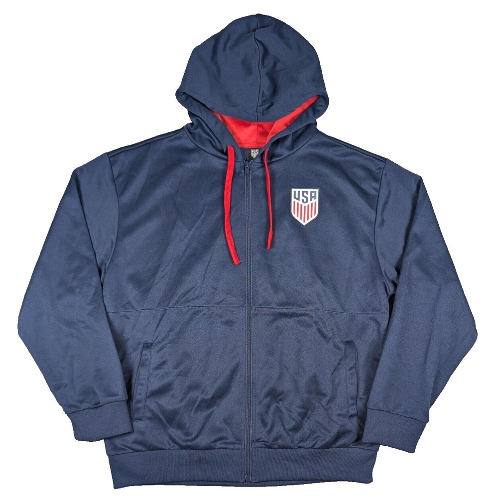 Blue Athletic Hoodie with Red Accents